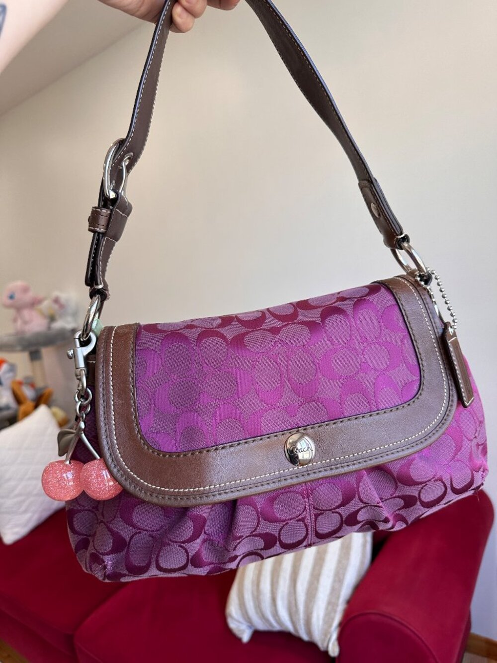 💜🤎 Coach Signature Soho Pleated Jacquard Leather Shoulder Bag F13739